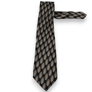 Gianfranco Ferre Mens Silk Tie 57 x‎ 3.5 Black Tan Geometric Italy Designer Neck